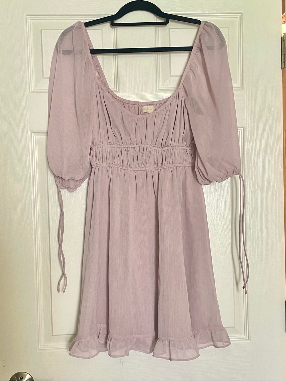 Altar'd State Lilac Puff Sleeve Ruffle Mini Dress